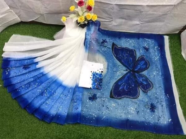 এক্সক্লুসিভ হ্যান্ড প্রিন্টেড কালারফুল ম্যাচিং কাপল শাড়ি অ্যান্ড পাঞ্জাবি সেট