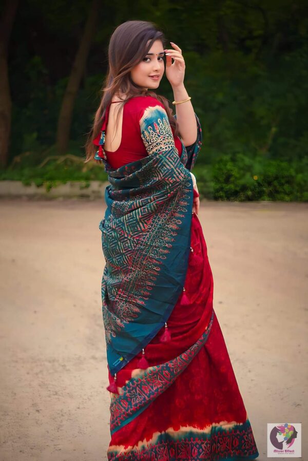 প্রিমিয়াম চান্দুরি সিল্ক শাড়ী + ব্লাউজ পিস (Code#DP-403) - Image 4