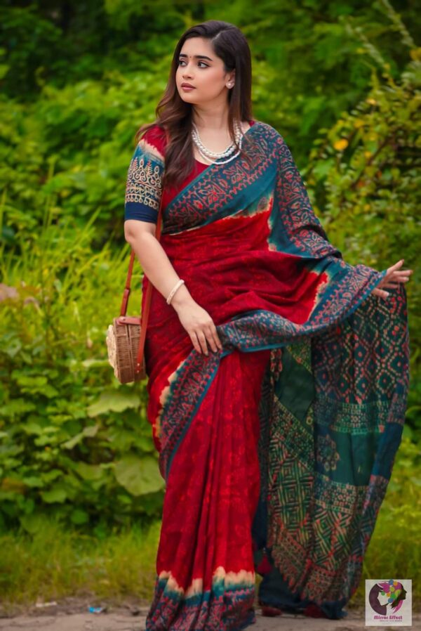 প্রিমিয়াম চান্দুরি সিল্ক শাড়ী + ব্লাউজ পিস (Code#DP-403) - Image 5