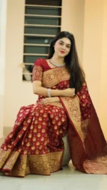 প্রিমিয়াম জাপানি সিল্ক কাতান শাড়ী + ব্লাউজ পিচ (#code-500) - Image 2