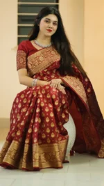 প্রিমিয়াম জাপানি সিল্ক কাতান শাড়ী + ব্লাউজ পিচ (#code-500) - Image 5