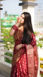 প্রিমিয়াম জাপানি সিল্ক কাতান শাড়ী + ব্লাউজ পিচ (#code-500) - Image 6