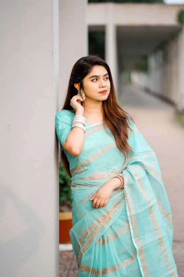 প্রিমিয়াম সেমি মসলিন শাড়ী + ব্লাউজ পিস (Code#SM-400) - Image 7
