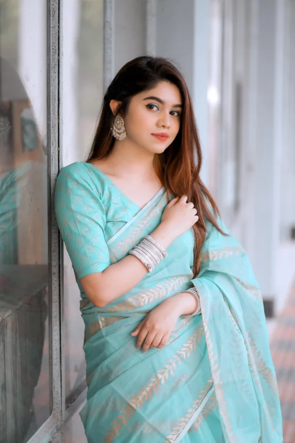 প্রিমিয়াম সেমি মসলিন শাড়ী + ব্লাউজ পিস (Code#SM-400) - Image 6