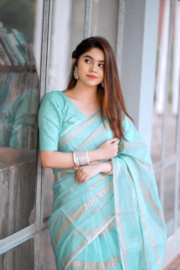 প্রিমিয়াম সেমি মসলিন শাড়ী + ব্লাউজ পিস (Code#SM-400) - Image 3