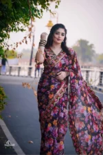 প্রিমিয়াম ইন্ডিয়ান সিল্ক পার্টি শাড়ী + ব্লাউজ পিস (Code#NB-25) - Image 14