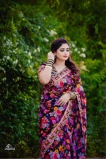 প্রিমিয়াম ইন্ডিয়ান সিল্ক পার্টি শাড়ী + ব্লাউজ পিস (Code#NB-25) - Image 9