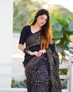 প্রিমিয়াম সেমি মসলিন শাড়ী + ম্যাচিং ব্লাউজ পিচ (Code#SM-419) - Image 2