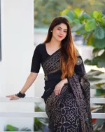 প্রিমিয়াম সেমি মসলিন শাড়ী + ম্যাচিং ব্লাউজ পিচ (Code#SM-419) - Image 3