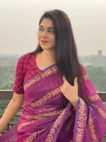 প্রিমিয়াম সেমি মসলিন শাড়ী + ম্যাচিং ব্লাউজ পিচ (Code#SM-417) - Image 4