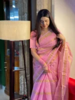 প্রিমিয়াম সেমি মসলিন শাড়ী + ম্যাচিং ব্লাউজ পিচ (Code#SM-416) - Image 3