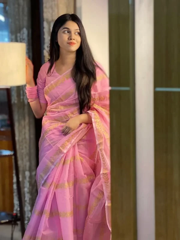 প্রিমিয়াম সেমি মসলিন শাড়ী + ম্যাচিং ব্লাউজ পিচ (Code#SM-416) - Image 5