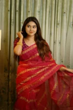 প্রিমিয়াম সেমি মসলিন শাড়ী + ম্যাচিং ব্লাউজ পিচ (Code#SM-418) - Image 3