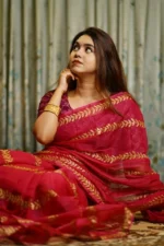 প্রিমিয়াম সেমি মসলিন শাড়ী + ম্যাচিং ব্লাউজ পিচ (Code#SM-418)