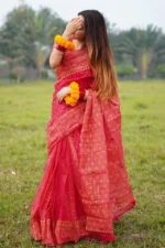 প্রিমিয়াম সেমি মসলিন শাড়ী + ম্যাচিং ব্লাউজ পিচ (Code#SM-414) - Image 3