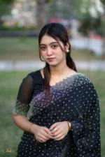 প্রিমিয়াম ইন্ডিয়ান স্টোনের জর্জেট পার্টি শাড়ি (ব্লাক ) - Image 10