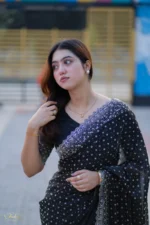 প্রিমিয়াম ইন্ডিয়ান স্টোনের জর্জেট পার্টি শাড়ি (ব্লাক ) - Image 6