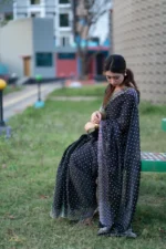 প্রিমিয়াম ইন্ডিয়ান স্টোনের জর্জেট পার্টি শাড়ি (ব্লাক ) - Image 5