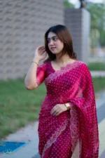 প্রিমিয়াম ইন্ডিয়ান স্টোনের জর্জেট পার্টি শাড়ি (রাণী গোলাপী ) - Image 6