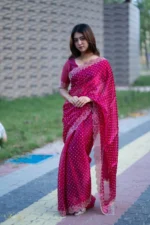 প্রিমিয়াম ইন্ডিয়ান স্টোনের জর্জেট পার্টি শাড়ি (রাণী গোলাপী ) - Image 5