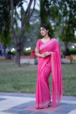 প্রিমিয়াম ইন্ডিয়ান স্টোনের জর্জেট পার্টি শাড়ি (গোলাপী) - Image 10