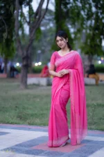 প্রিমিয়াম ইন্ডিয়ান স্টোনের জর্জেট পার্টি শাড়ি (গোলাপী)