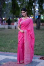 প্রিমিয়াম ইন্ডিয়ান স্টোনের জর্জেট পার্টি শাড়ি (গোলাপী) - Image 3