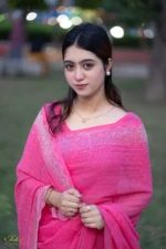 প্রিমিয়াম ইন্ডিয়ান স্টোনের জর্জেট পার্টি শাড়ি (গোলাপী) - Image 2