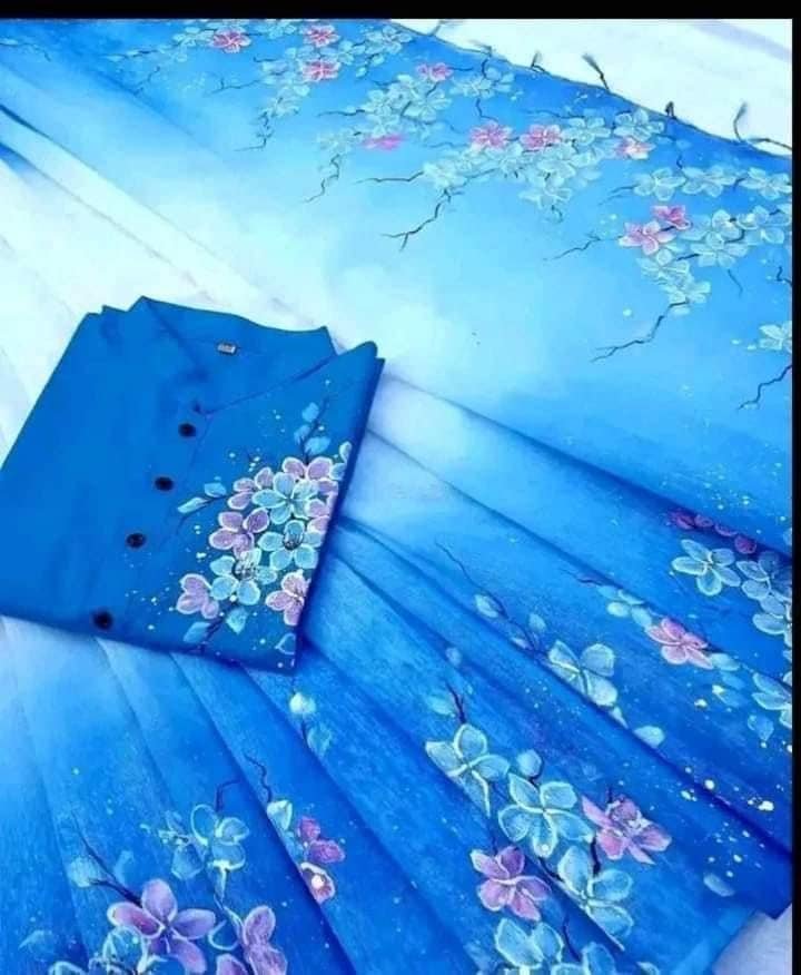 এক্সক্লুসিভ হ্যান্ড প্রিন্টেড কালারফুল ম্যাচিং কাপল শাড়ি অ্যান্ড পাঞ্জাবি সেট